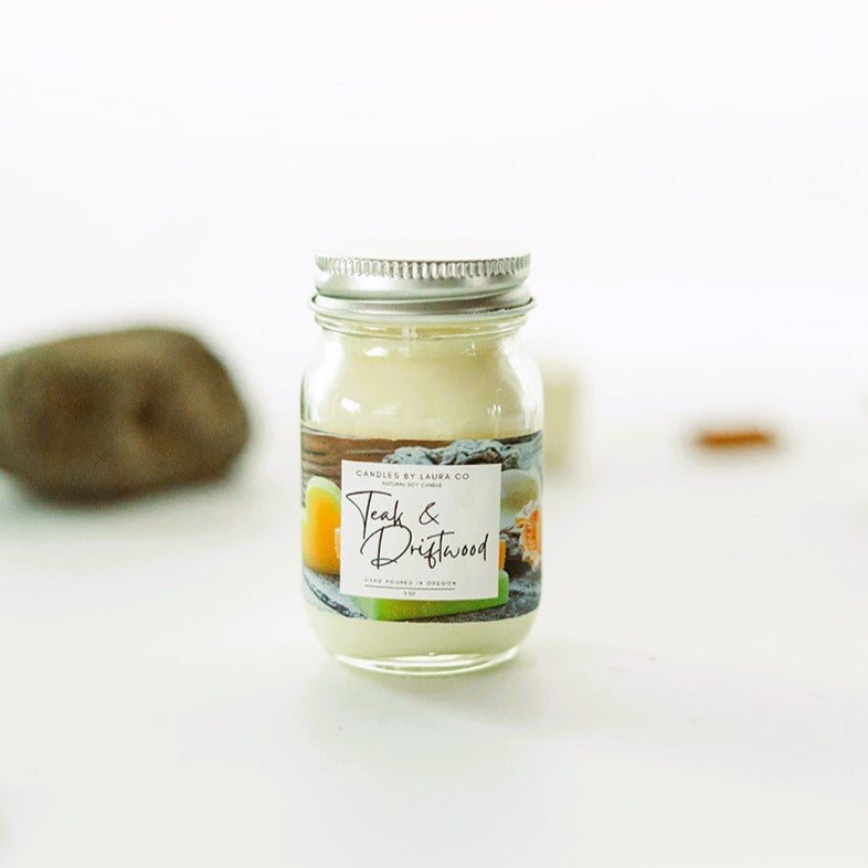 Teak & Driftwood 2 oz Mini Mason Candles – Set of 6