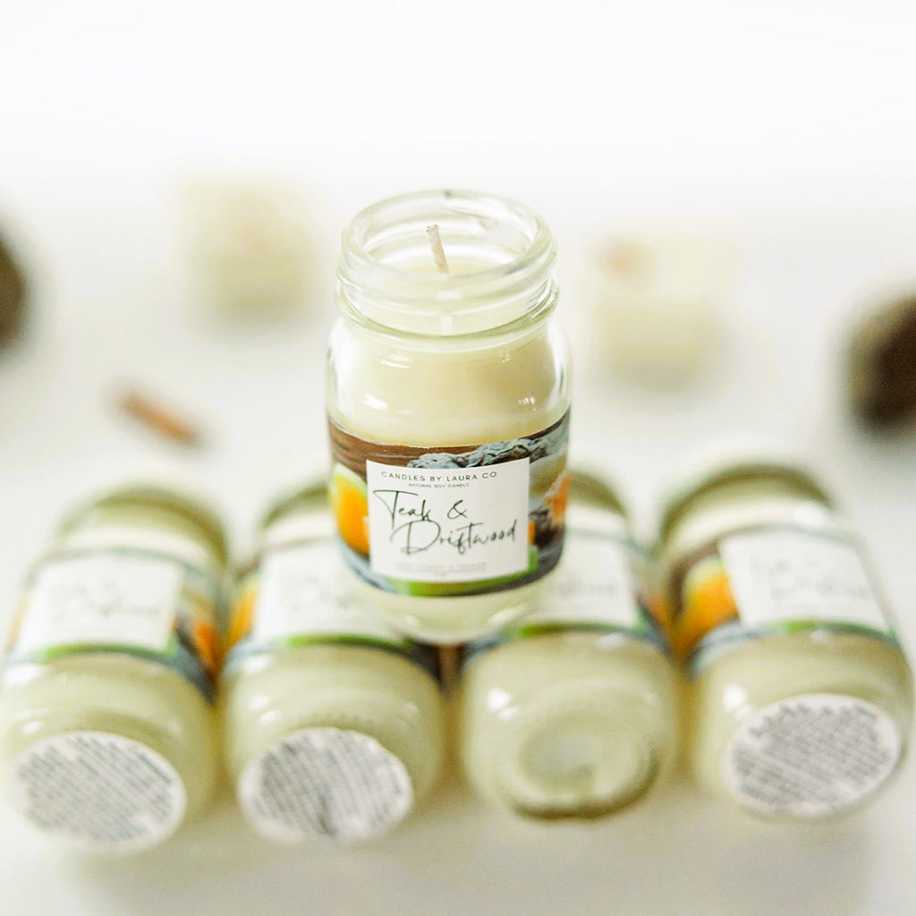 Teak & Driftwood 2 oz Mini Mason Candles – Set of 6