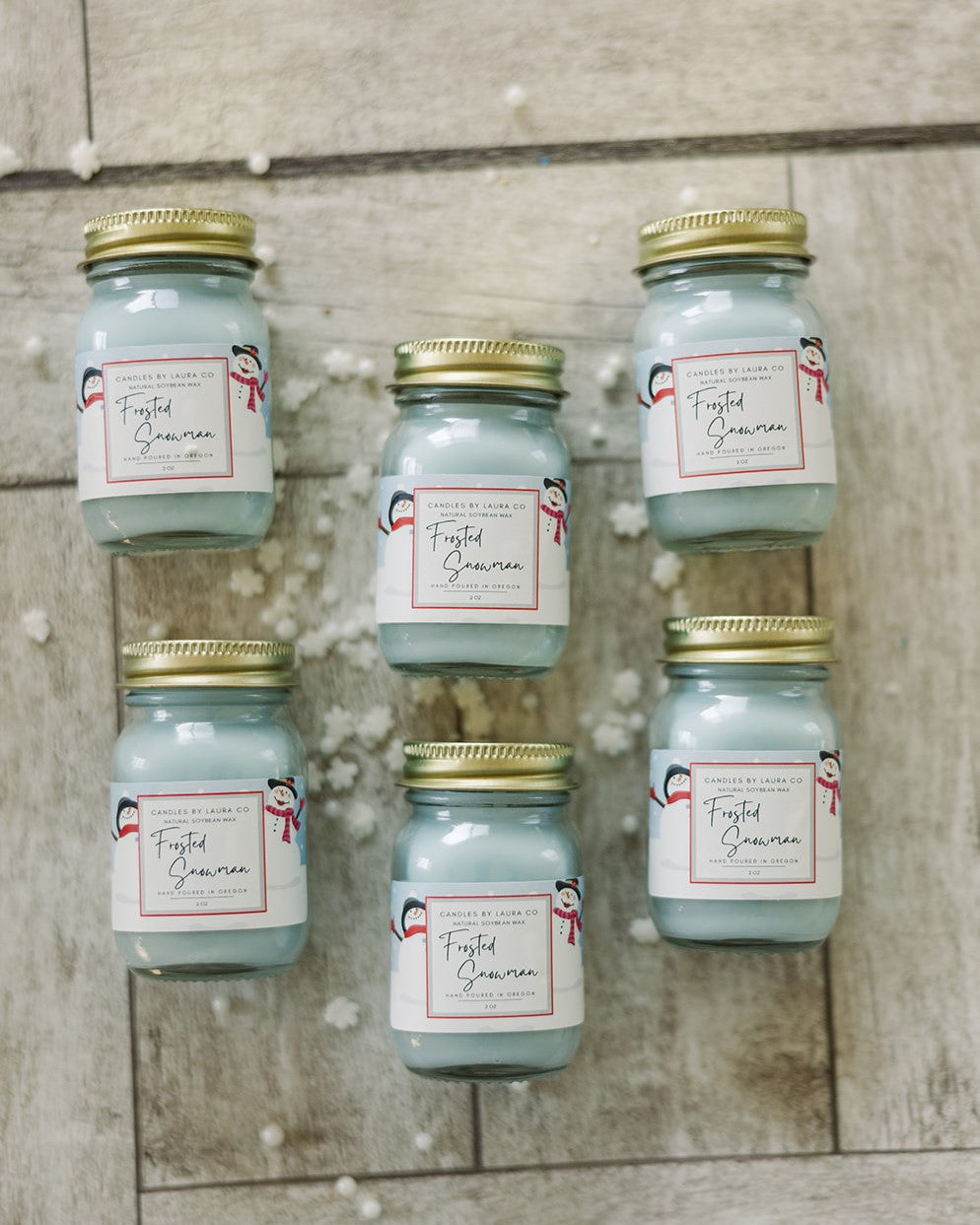 Frosted Snowman 2 oz Mini Mason Set of 6