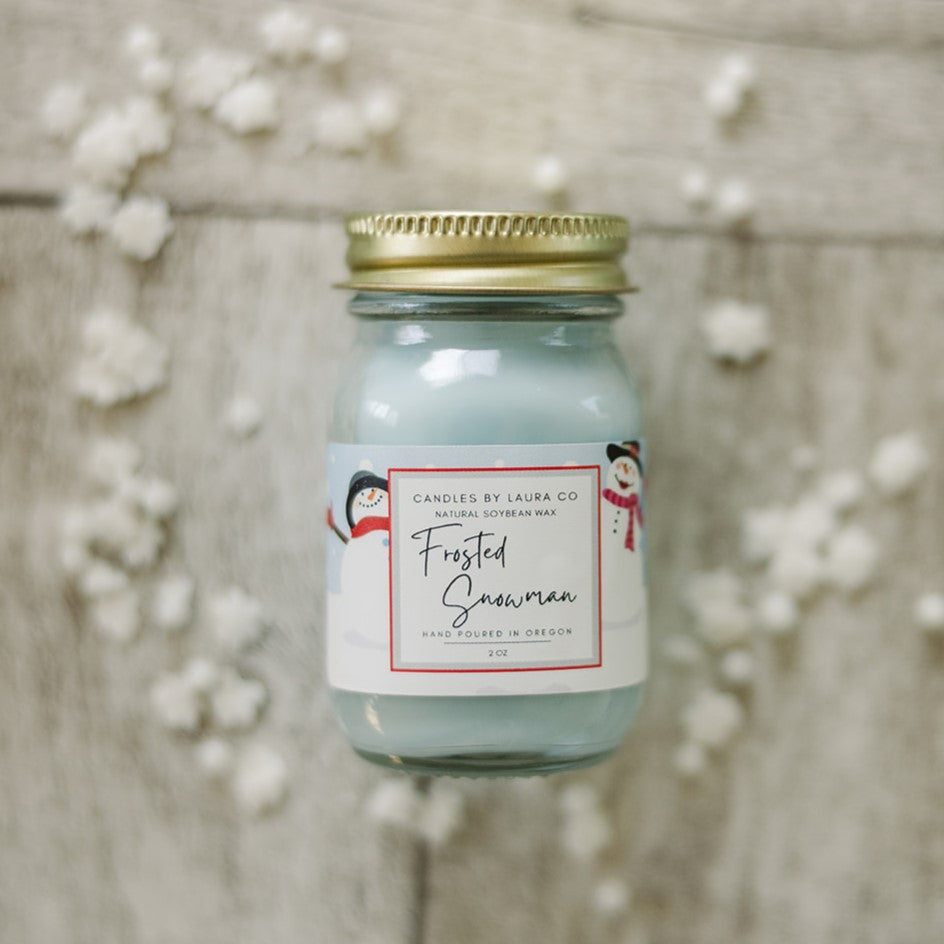 Frosted Snowman 2 oz Mini Mason Set of 6
