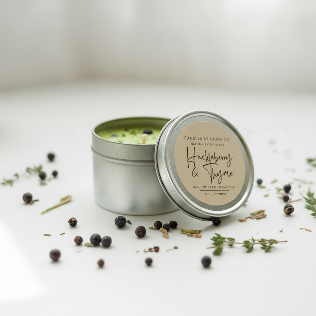 Huckleberry & Thyme Gift Tin - Standing with Lid Propped