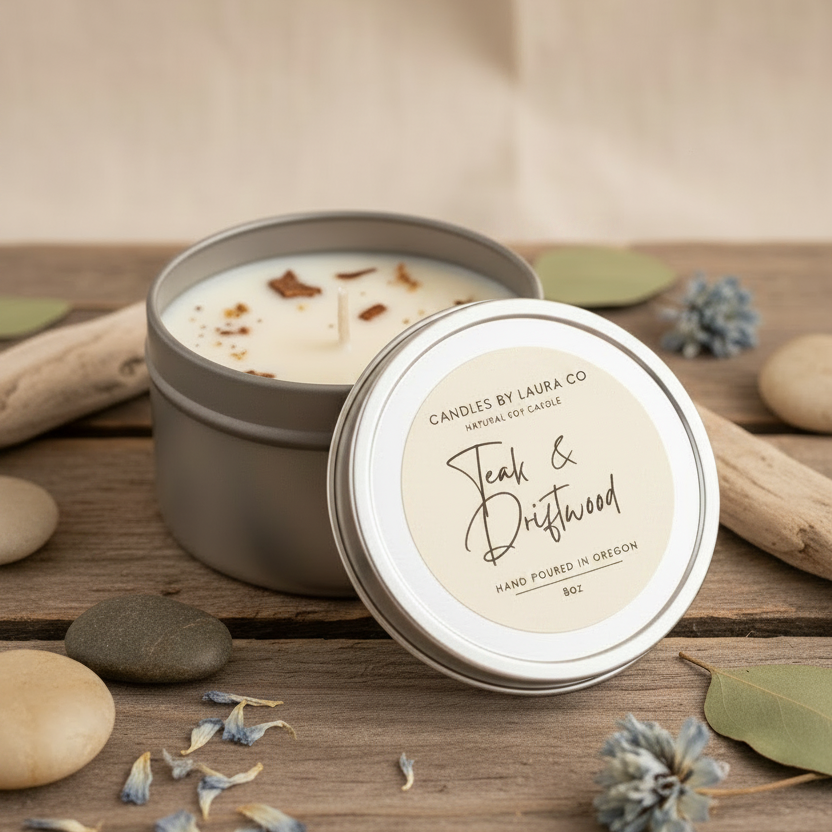 Teak and Driftwood Soy Gift Tin