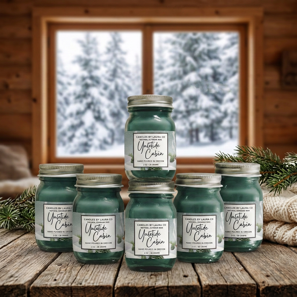 Yuletide Cabin Mini Mason Jar Candles – Set of 6