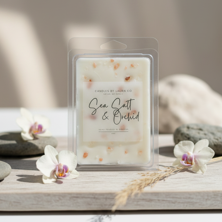 Sea Salt & Orchid Wax Melt - Standing on Wood Board