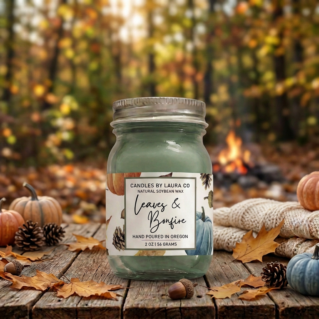 Leaves & Bonfire Mini Mason Jar Candles – Set of 6