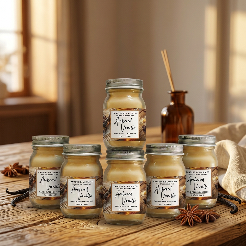 Ambered Vanille Mini Mason Jar Candles – Set of 6