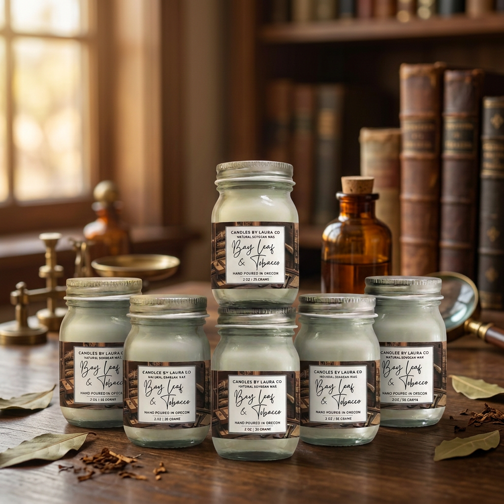 Bay Leaf & Tobacco Mini Mason Jar Candles – Set of 6