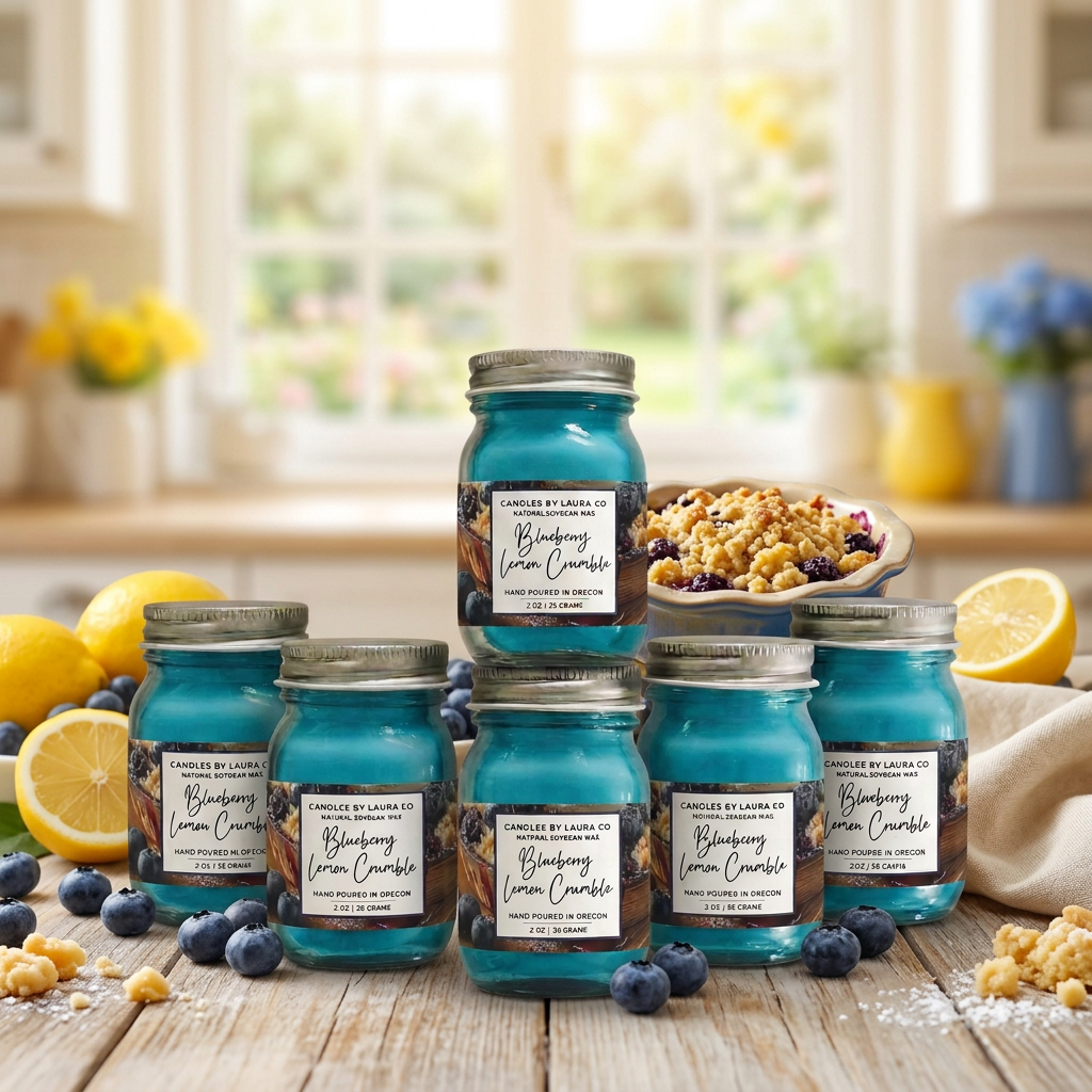 Blueberry Lemon Crumble Mini Mason Jar Candles – Set of 6