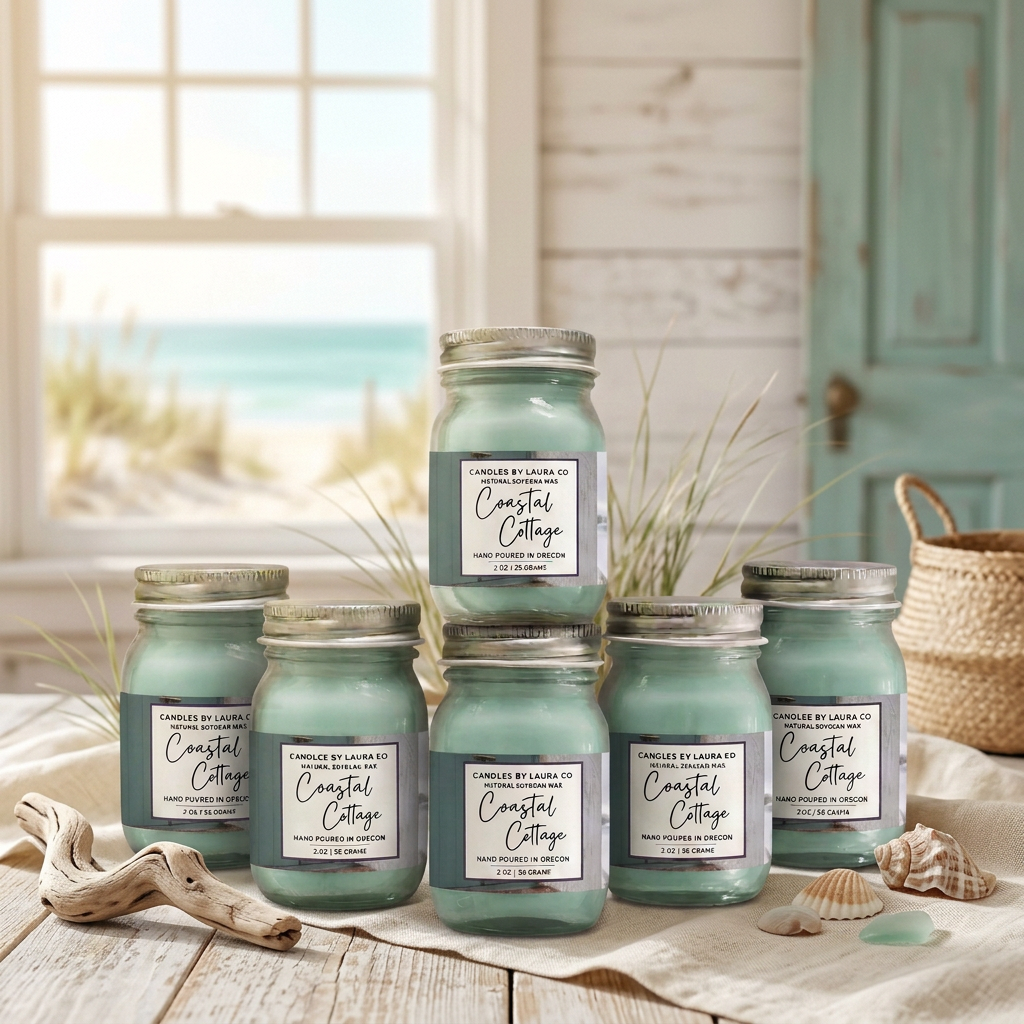Coastal Cottage Mini Mason Jar Candles – Set of 6