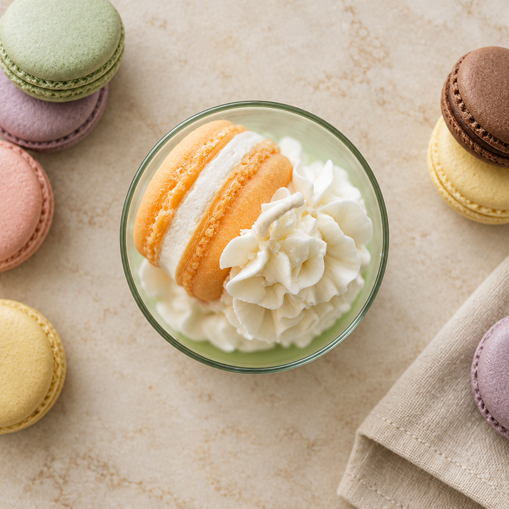 Top-down peach macaron candle