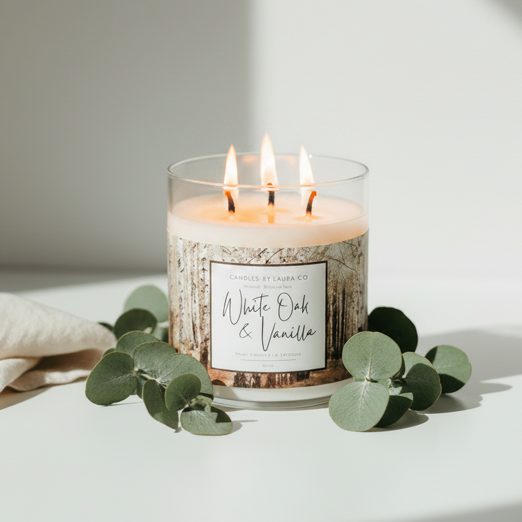 White Oak & Vanilla 3-Wick - Lit No Lid Eucalyptus Linen